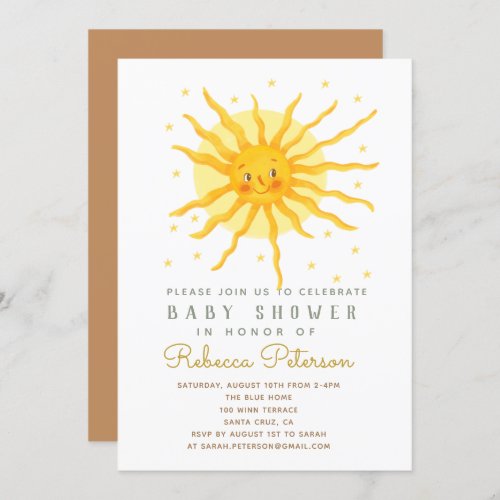 Shining sweet Smile sun baby shower invitation