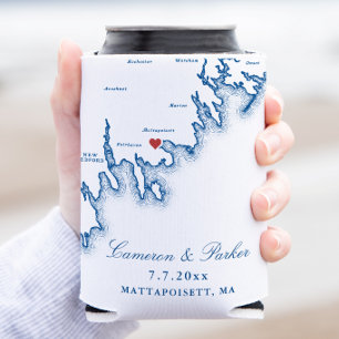 Shining Tides Wedding Favor Mattapoisett Map Can Cooler