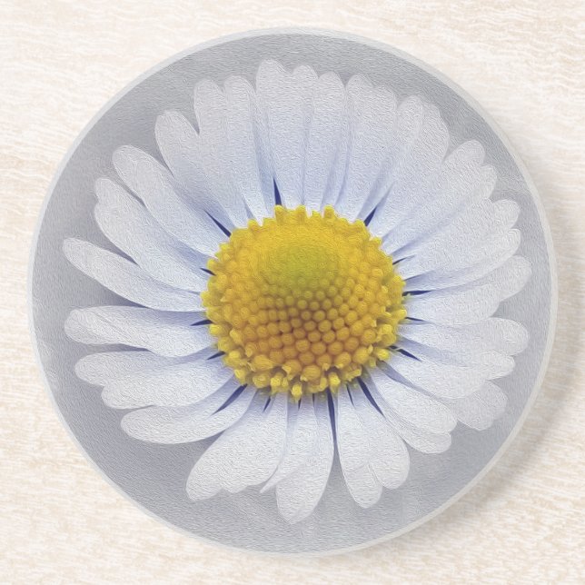 shining white daisy sandstone coaster (Front)