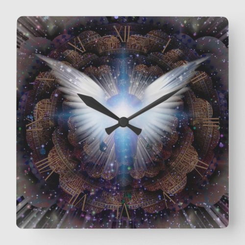 Shining wings and aura square wall clock