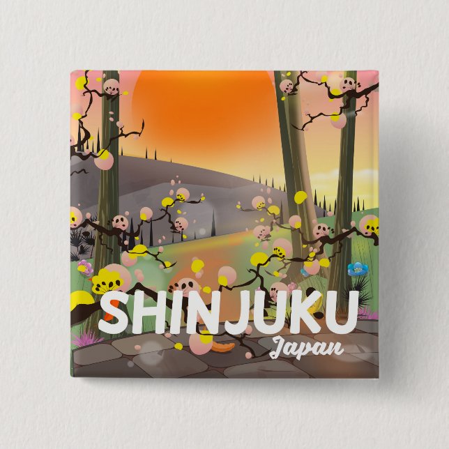 Shinjuku Japan travel poster Button (Front)