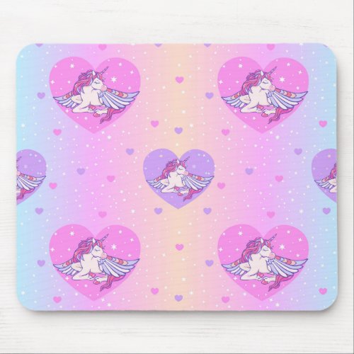 Shinning Glitter Colorful Unicorn  Hearts Mouse Pad