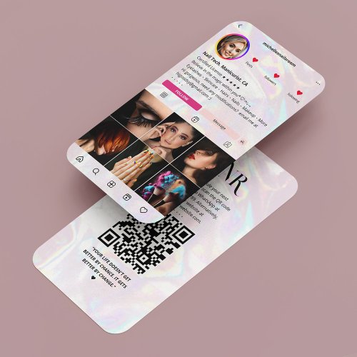 Shinny Holographic Pink Pearl Instagram Modern Business Card