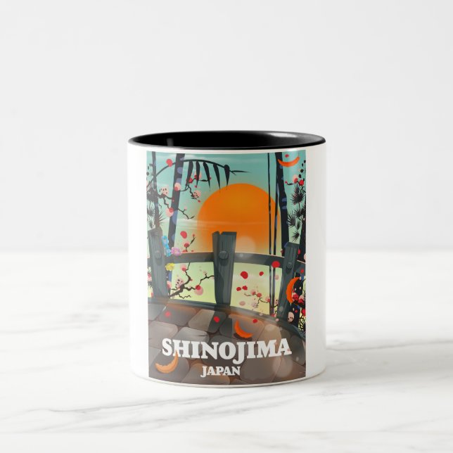 Shinojima travel poster map Two-Tone coffee mug (Center)