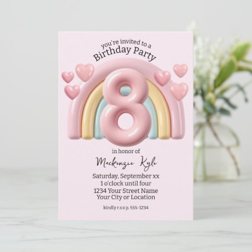 Shiny 3D Rainbow 8th Birthday Party For Girl Pink
