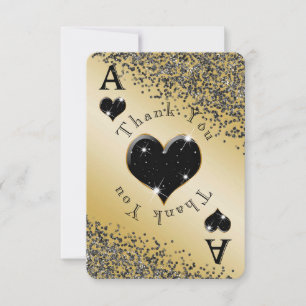 Shiny Ace of Hearts & Black Glitter Thank You
