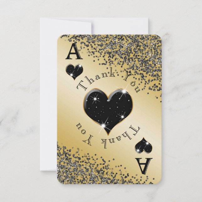 Shiny Ace of Hearts & Black Glitter Thank You (Front)