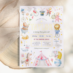 Shiny Animal Circus Carnival Birthday Party Foil Invitation