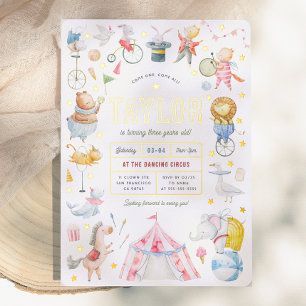 Shiny Animal Circus Carnival Birthday Party Foil Invitation