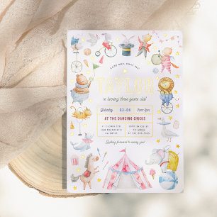 Shiny Animal Circus Carnival Birthday Party Foil Invitation