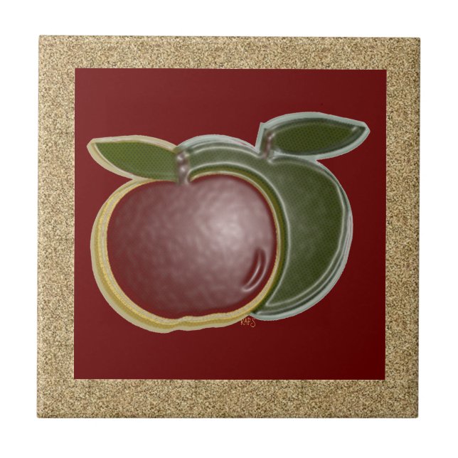 Shiny Apples 3D (gold/cranberry) Ceramic Tile (Front)