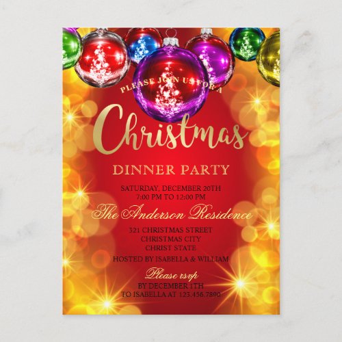 Shiny Baubles Christmas Dinner Party Invitation Postcard