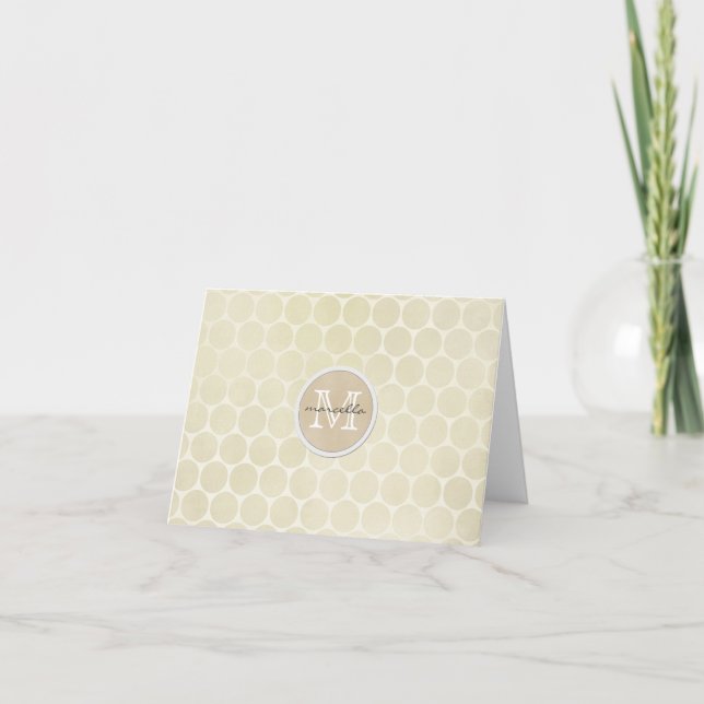shiny big dots cream background monogram note card (Front)