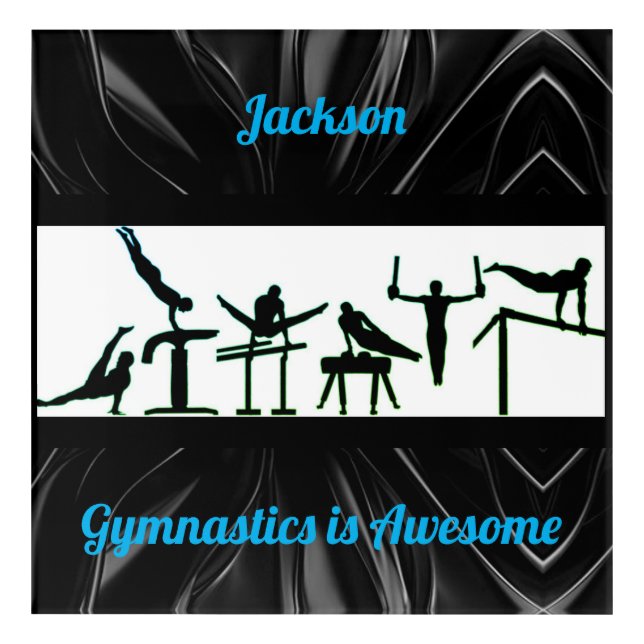 Shiny Black and Blue Boys Gymnastics Acrylic Print (Front)