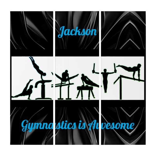 Shiny Black and Blue Boys Gymnastics Triptych (Front)