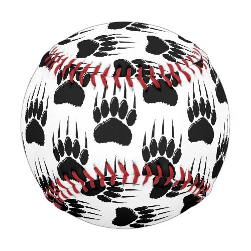 Shiny Black Bear Paw Print Baseball