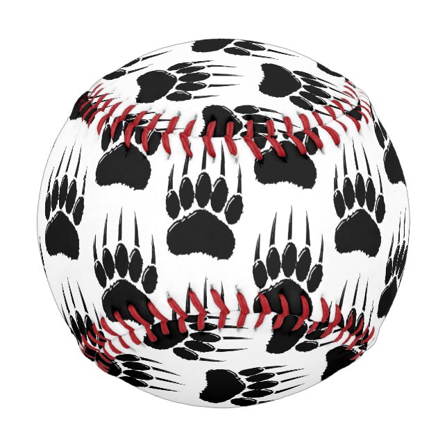 Shiny Black Bear Paw Print Baseball (Front)