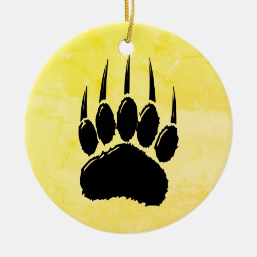 Shiny Black Bear Paw Print Ceramic Ornament