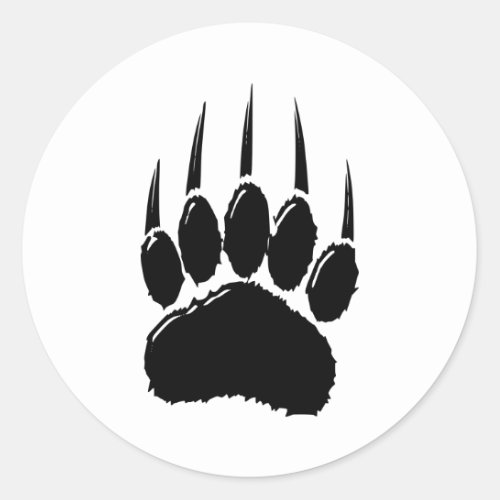 Shiny Black Bear Paw Print  Classic Round Sticker