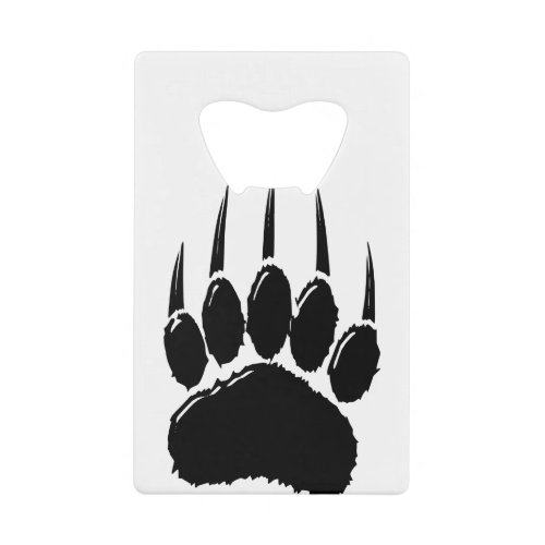 Shiny Black Bear Paw Print Credit Card Bottle Opener