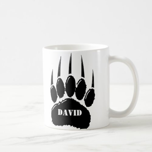 Shiny Black Bear Paw Print Custom Name Coffee Mug