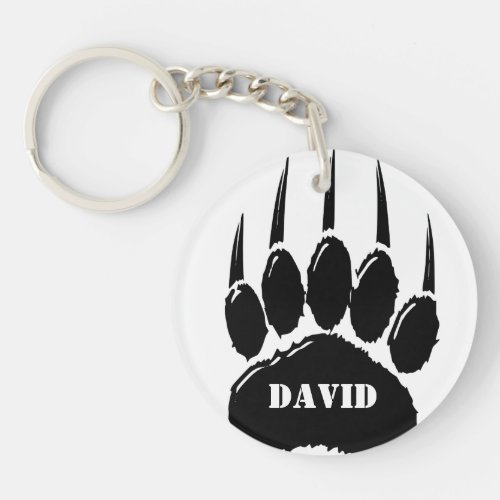 Shiny Black Bear Paw Print Custom Name Keychain