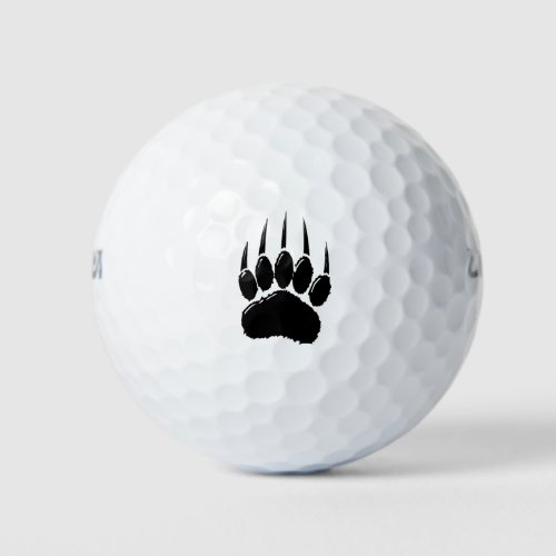 Shiny Black Bear Paw Print Golf Balls