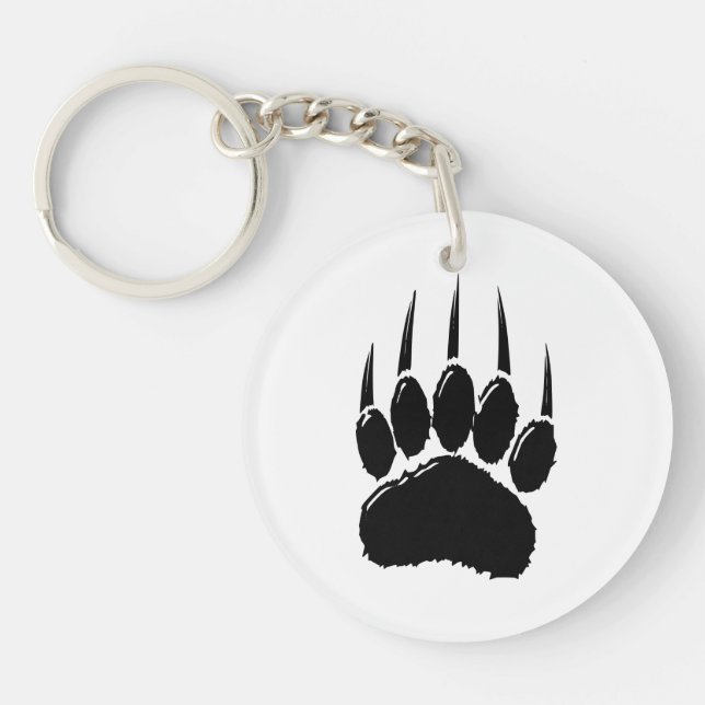 Shiny Black Bear Paw Print Keychain (Front)