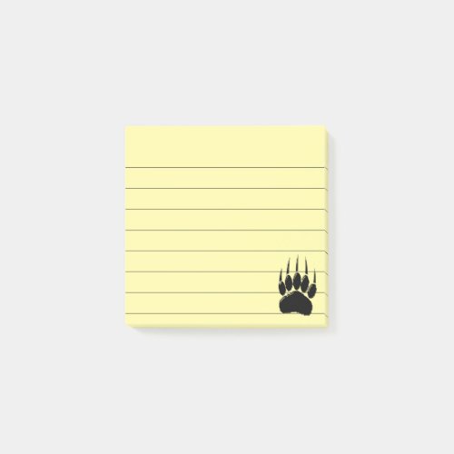 Shiny Black Bear Paw Print Lined 3x3 Post_it Notes