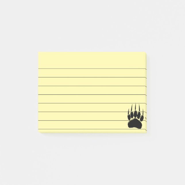 Shiny Black Bear Paw Print Lined 4x3 Post-it Notes (Front)