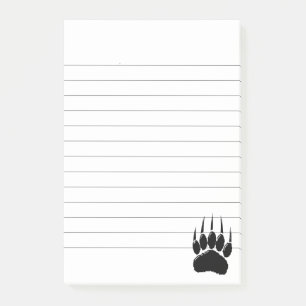 Shiny Black Bear Paw Print Lined Post-it Notes
