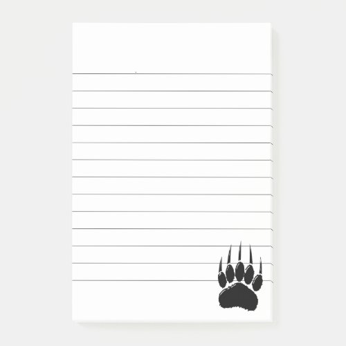 Shiny Black Bear Paw Print Lined Post_it Notes