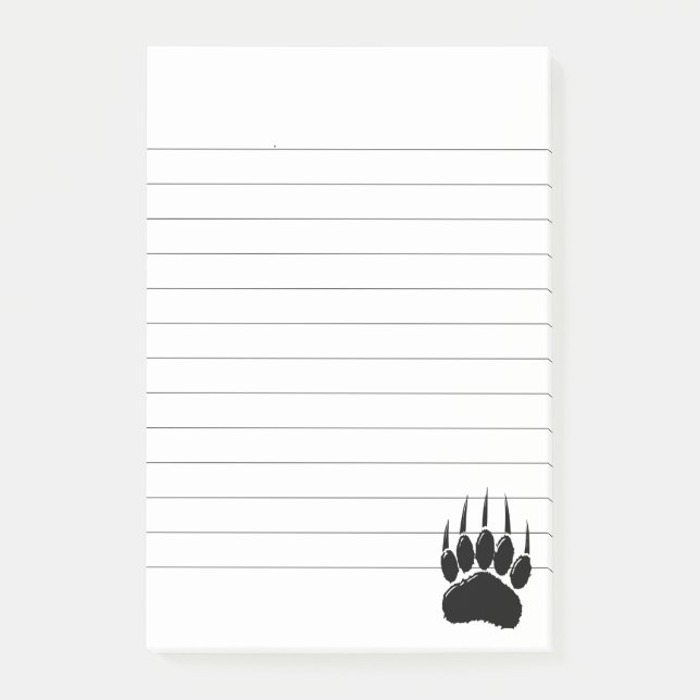 Shiny Black Bear Paw Print Lined Post-it Notes (Front)