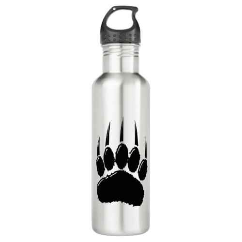 Shiny Black Bear Paw Print Stainless Steel Water Bottle