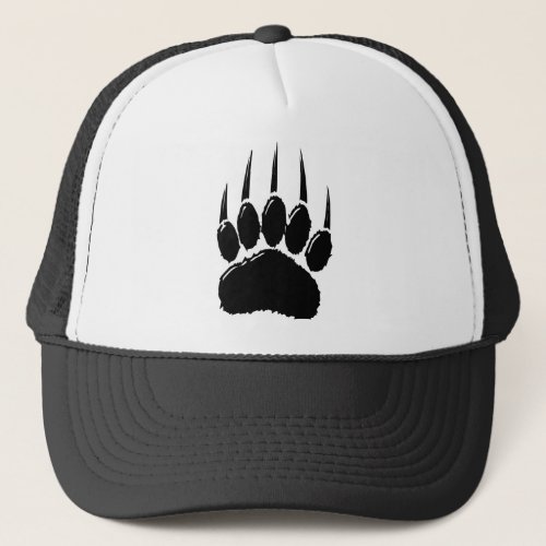 Shiny Black Bear Paw Print Trucker Hat