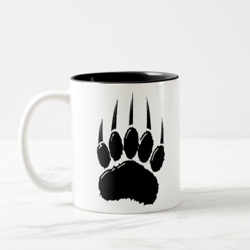 Shiny Black Bear Paw Print Two_Tone Coffee Mug