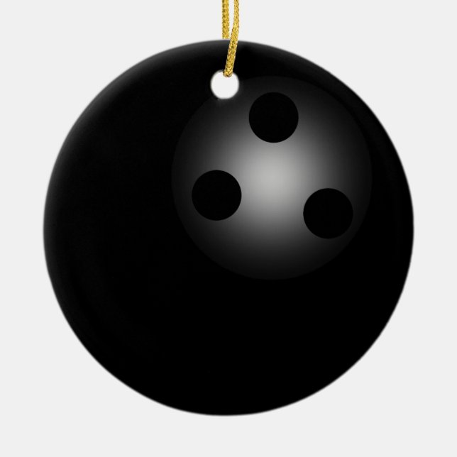 Shiny Black Bowling Ball Bowlers Novelty Christmas Ceramic Ornament (Front)
