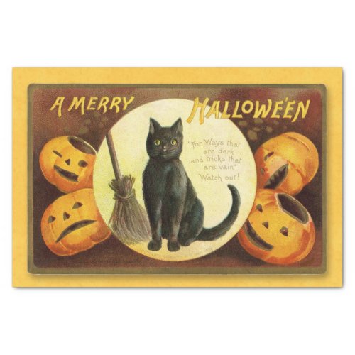 Shiny Black Cat Happy Halloween Tissue Paper