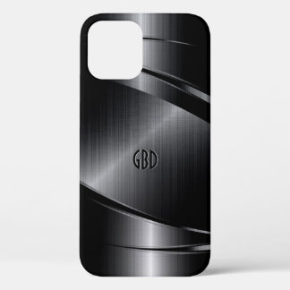 Shiny Black Design Brushed Aluminum Look iPhone 12 Case