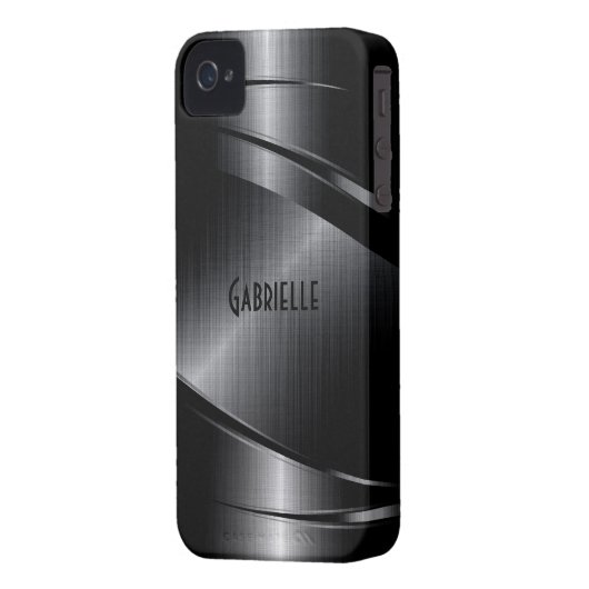 Shiny Black Design Brushed Aluminum Look Case-Mate iPhone Case (Back Left)