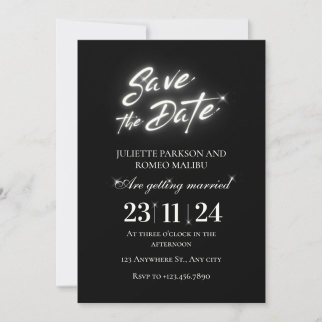 Shiny black elegant Flat Save The Date Card (Front)