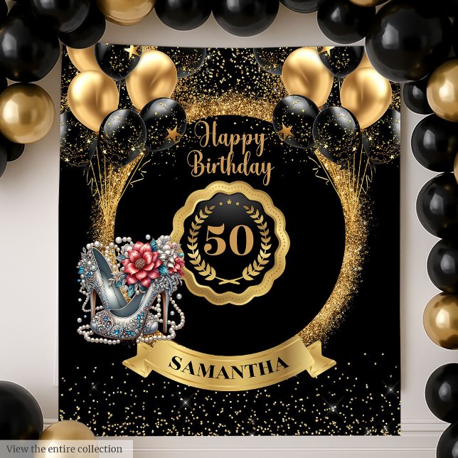 Shiny Black Gold Silver 50th Birthday Backdrop (Shiny Black Gold Silver 50th Birthday Backdrop)