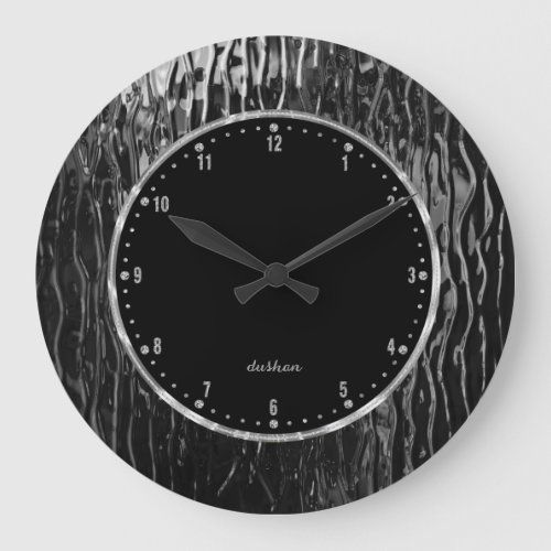Shiny Black Melting Stained Glass Look Large Clock