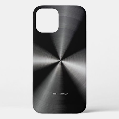 Shiny Black Metallic Print Stainless Steel Look iPhone 12 Case