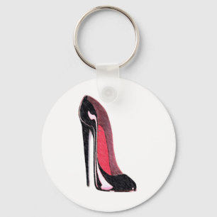 Shiny black stiletto shoe keychain
