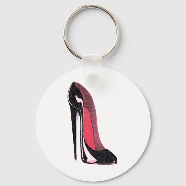 Shiny black stiletto shoe keychain (Front)