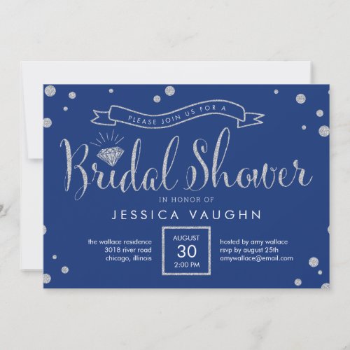 Shiny Bling Bridal Shower Invitation - Blue