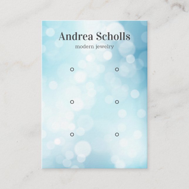Shiny Blue Bokeh Jewelry 3 Earring Display Business Card (Front)
