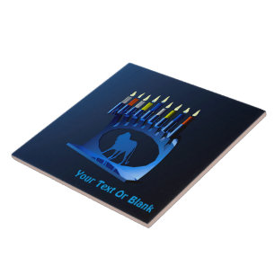 Shiny Blue Chanukkah Menorah Ceramic Tile