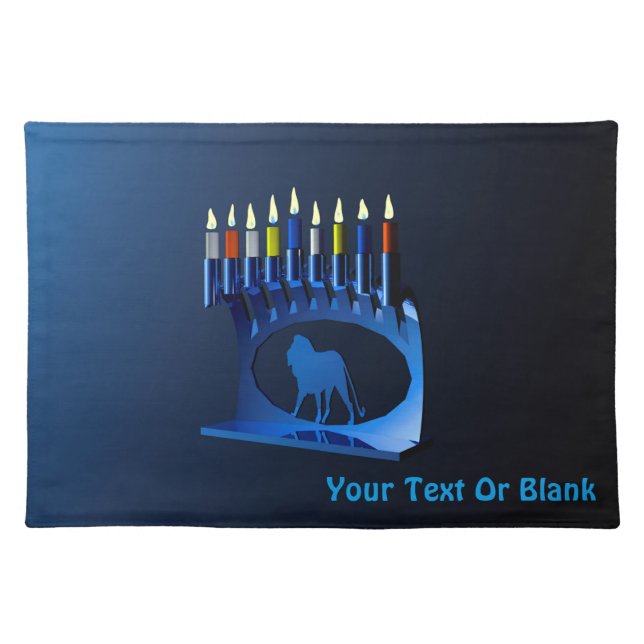 Shiny Blue Chanukkah Menorah Cloth Placemat (Front)